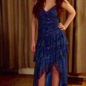 Glittery blue high-low dress